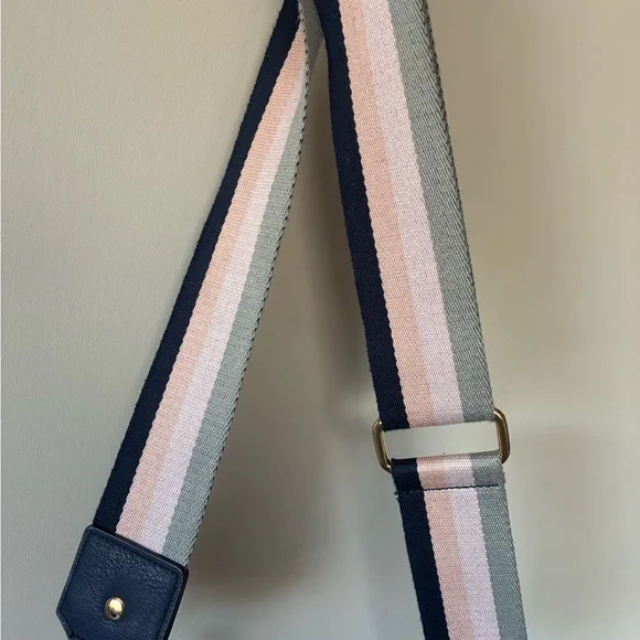 Erin Condren Gray Canvas Tote BodyCross Bag Leather Handles Pink/ navy ad Strap - Picture 11 of 11